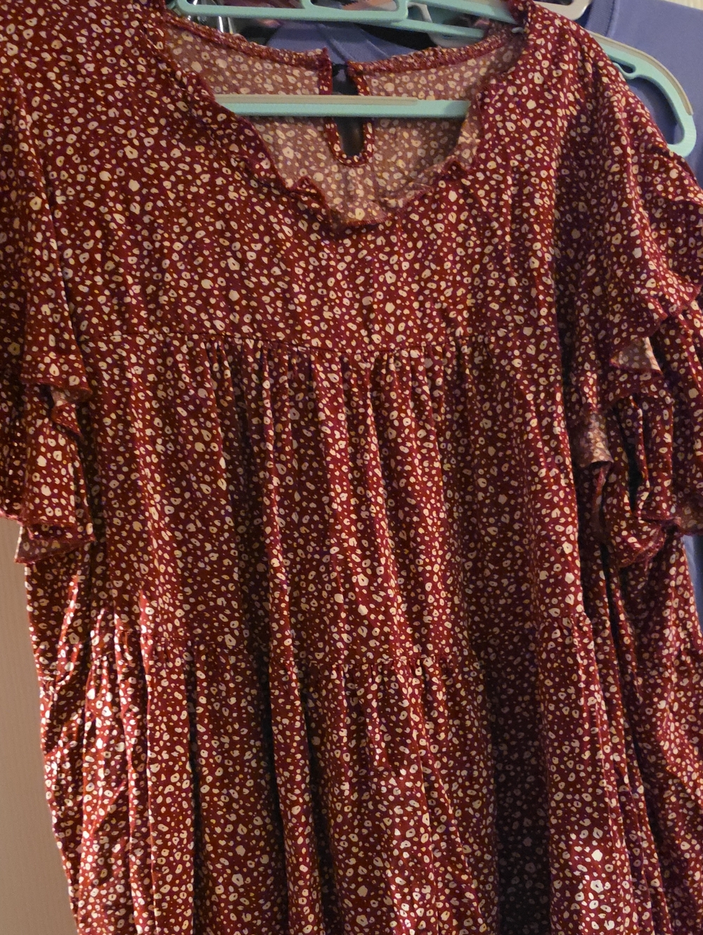 Women's Burgundy Floral Ruffle Short-Sleeve Top